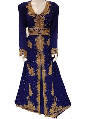Royal blue georgette embriodery islamic kaftans 1