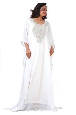 White georgette embroidery islamic kaftans 1