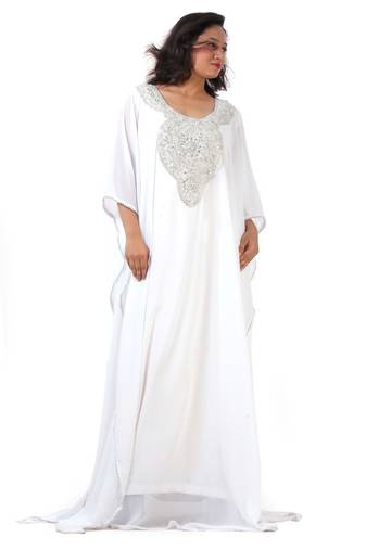 White georgette embroidery islamic kaftans