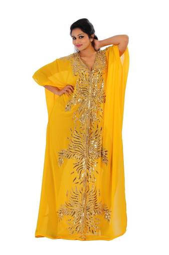Yellow georgette embriodery islamic kaftans