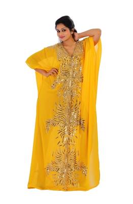 Yellow georgette embriodery islamic kaftans 2