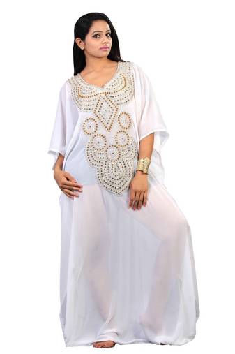 Off White georgette embroidery islamic kaftans