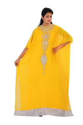 Yellow georgette embriodery islamic kaftans 1