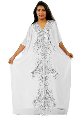 White georgette embroidery islamic kaftans 1