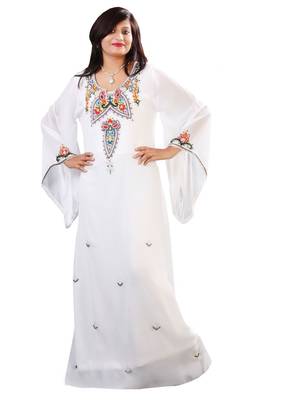 White georgette embroidery islamic kaftans 1