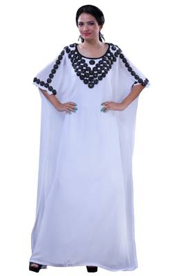 White georgette embroidery islamic kaftans 2