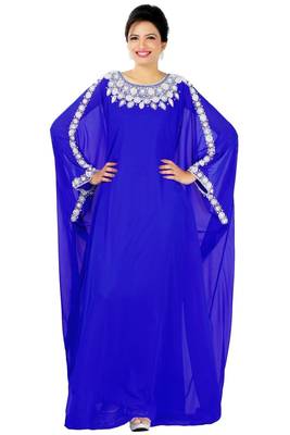 Royal blue georgette embriodery islamic kaftans 2