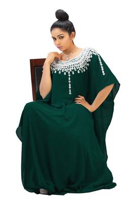 Green georgette embriodery islamic kaftans 2