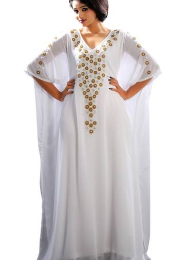 White georgette embroidery islamic kaftans