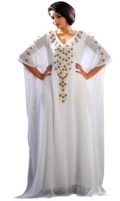 White georgette embroidery islamic kaftans 2