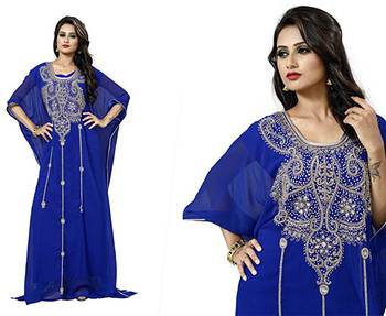 Royal blue georgette embriodery islamic kaftans 2