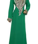 Green Embroidered Crystal & Beads Embellished Traditional Chiffon Kaftan Gown