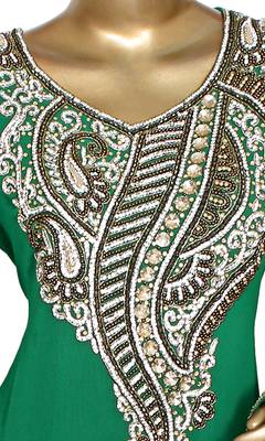 Green Embroidered Crystal & Beads Embellished Traditional Chiffon Kaftan Gown 2