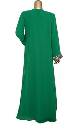 Green Embroidered Crystal & Beads Embellished Traditional Chiffon Kaftan Gown 4
