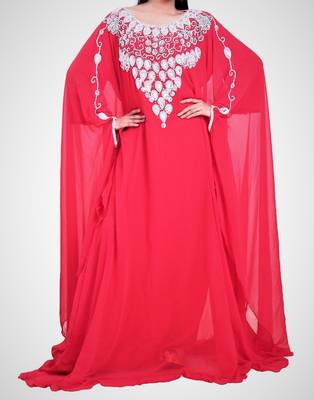 red georgette farasha with zari and stone work farasha 1