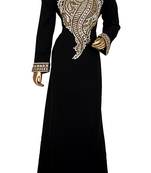 Black Embroidered Crystal & Beads Embellished Traditional Chiffon Kaftan Gown