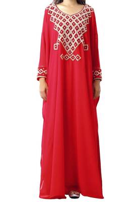 red georgette farasha with zari and stone work farasha 1