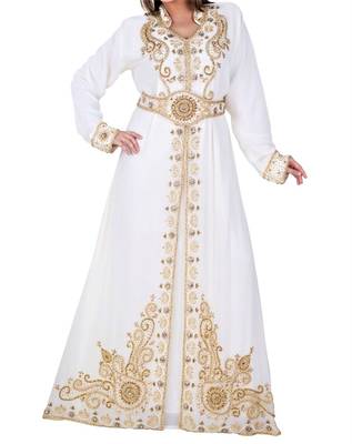 white georgette kaftan with zari and stone work islamic-kaftan 1