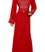 Maroon Embroidered Crystal Embellished Traditional Chiffon Kaftan Gown