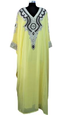 yellow georgette farasha with zari and stone work farasha 1