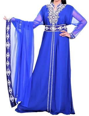 blue georgette farasha with zari and stone work farasha 1