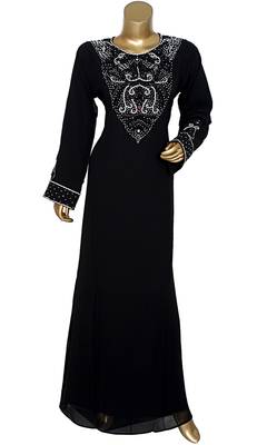 Black Embroidered Crystal Embellished Traditional Chiffon Kaftan Gown 1