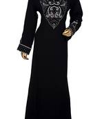 Black Embroidered Crystal Embellished Traditional Chiffon Kaftan Gown