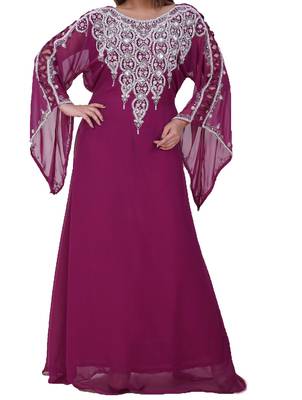 magenta georgette farasha with zari and stone work farasha 1