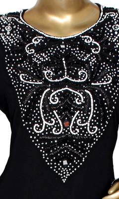 Black Embroidered Crystal Embellished Traditional Chiffon Kaftan Gown 2