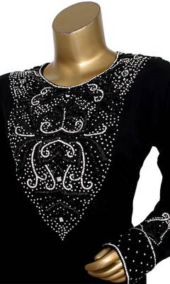 Black Embroidered Crystal Embellished Traditional Chiffon Kaftan Gown 3