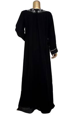 Black Embroidered Crystal Embellished Traditional Chiffon Kaftan Gown 4