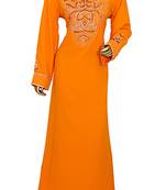 Orange Embroidered Crystal Embellished Traditional Chiffon Kaftan Gown