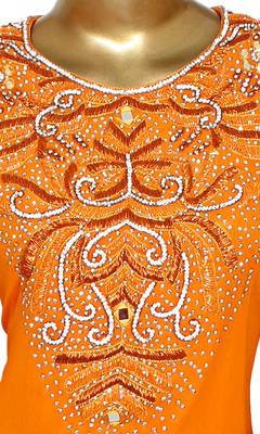 Orange Embroidered Crystal Embellished Traditional Chiffon Kaftan Gown 2