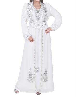 white georgette kaftan with zari and stone work islamic-kaftan 1