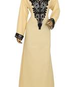 Beige Embroidered Crystal & Beads Embellished Traditional Chiffon Kaftan Gown