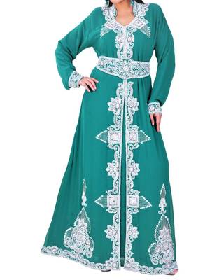 sea green georgette kaftan with zari and stone work islamic-kaftan 1