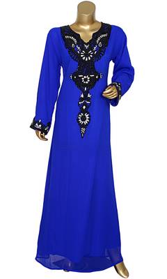 Royal Blue Embroidered Crystal & Beads Embellished Traditional Chiffon Kaftan Gown 1