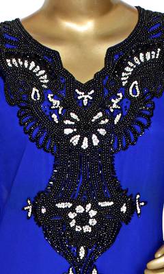 Royal Blue Embroidered Crystal & Beads Embellished Traditional Chiffon Kaftan Gown 2