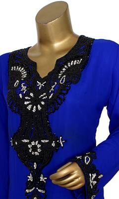 Royal Blue Embroidered Crystal & Beads Embellished Traditional Chiffon Kaftan Gown 3