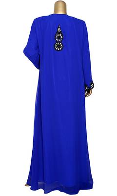 Royal Blue Embroidered Crystal & Beads Embellished Traditional Chiffon Kaftan Gown 4