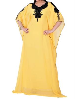 yellow georgette farasha with zari and stone work farasha 1