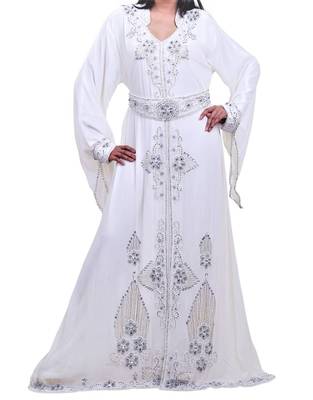 white georgette kaftan with zari and stone work islamic-kaftan 1
