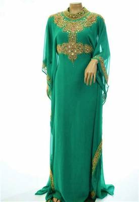 green georgette farasha with zari and stone work farasha 1