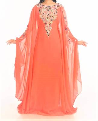 peach georgette farasha with zari and stone work farasha 1