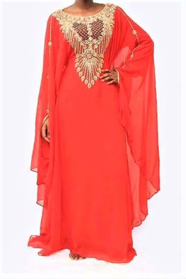 Peach georgette farasha with zari and stone work farasha 1