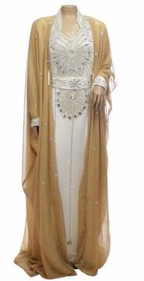 beige and white georgette kaftan with zari and stone work islamic-kaftan 1
