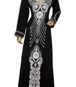 Black Embroidered Crystal & Beads Embellished Traditional Chiffon Kaftan Gown
