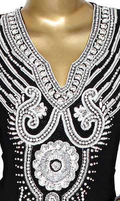 Black Embroidered Crystal & Beads Embellished Traditional Chiffon Kaftan Gown 2
