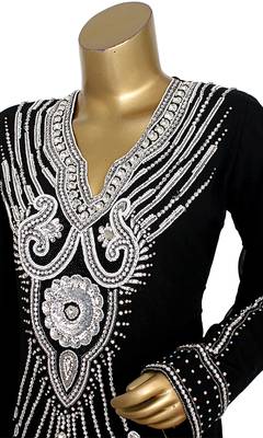 Black Embroidered Crystal & Beads Embellished Traditional Chiffon Kaftan Gown 3