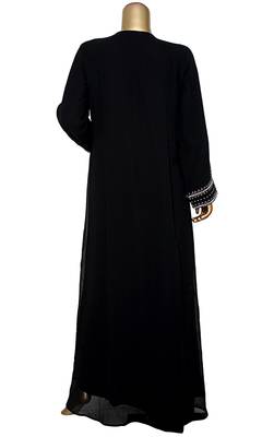 Black Embroidered Crystal & Beads Embellished Traditional Chiffon Kaftan Gown 4